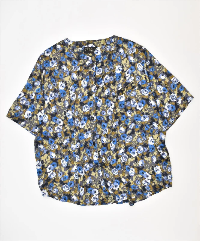 CAMA Womens Shirt Blouse UK 20 2XL Multicoloured Floral Vintage Casual Loose Short Sleeve
