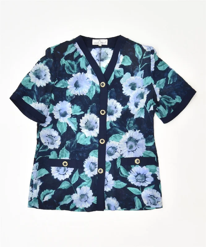 CAROLINA PEDJONI Womens Shirt Blouse IT 46 Large Blue Floral Vintage Comfortable Summer Short Shirt