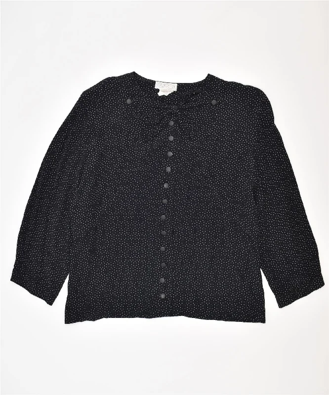 CARTOON Womens Shirt Blouse US 8 Medium Black Polka Dot Rayon Vintage Fashionable Short Sleeve Vest