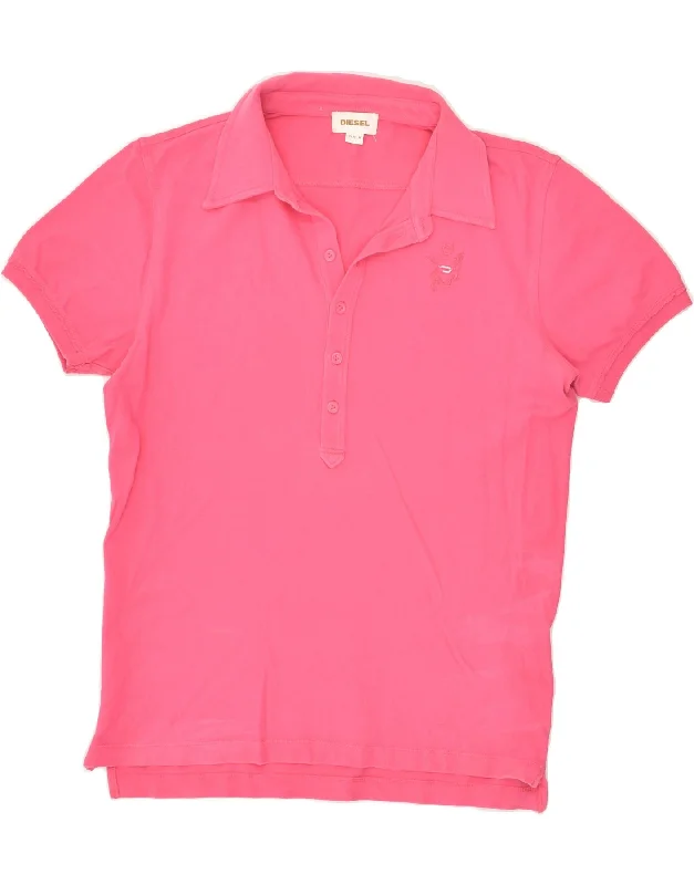 DIESEL Womens Polo Shirt UK 14 Medium Pink Cotton Soft Flowing Short Shirt