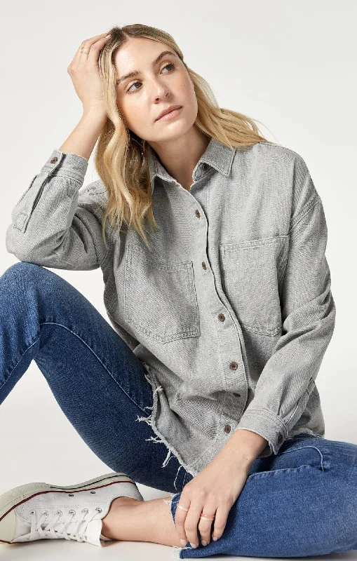 DINA DENIM SHIRT IN STONE NATURAL DYE Stylish Short Sleeve Top