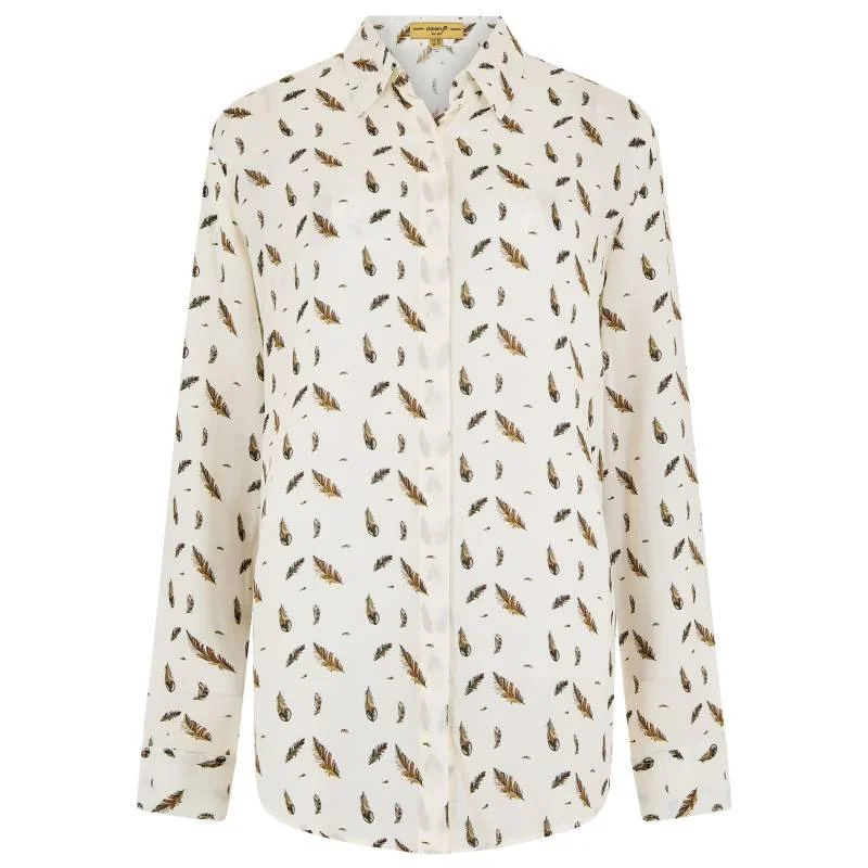 Dubarry Orchard Feather Print Ladies Viscose Shirt - Cream Classic Cropped Short Sleeve