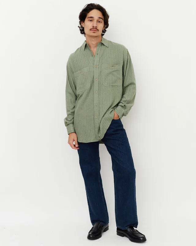 Silk Shirt / Mint Green Cozy Striped Short Sleeve