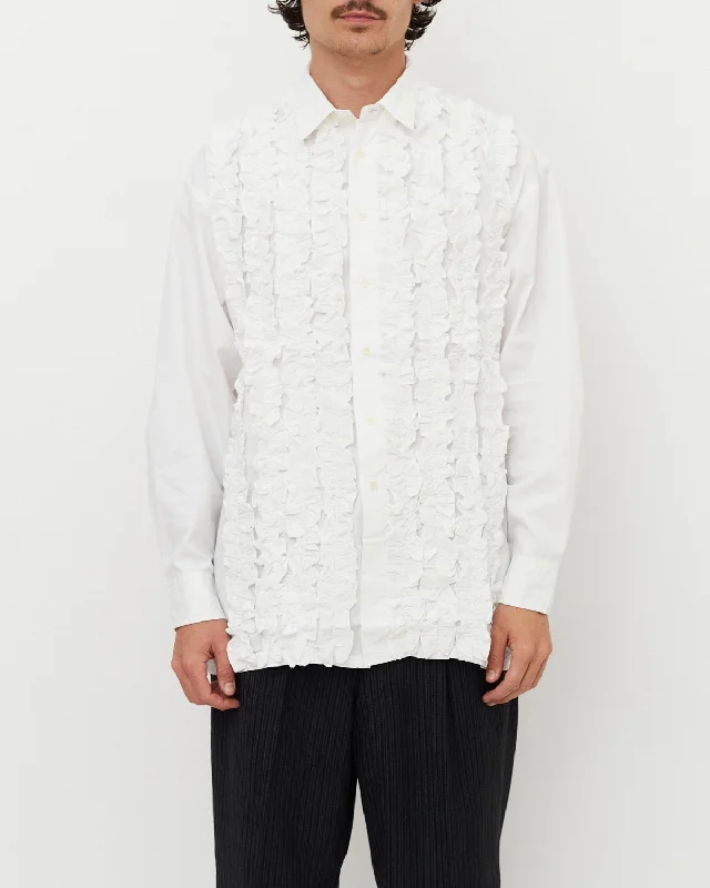 White Ruffle Shirt Trendy Button-Front Short Sleeve
