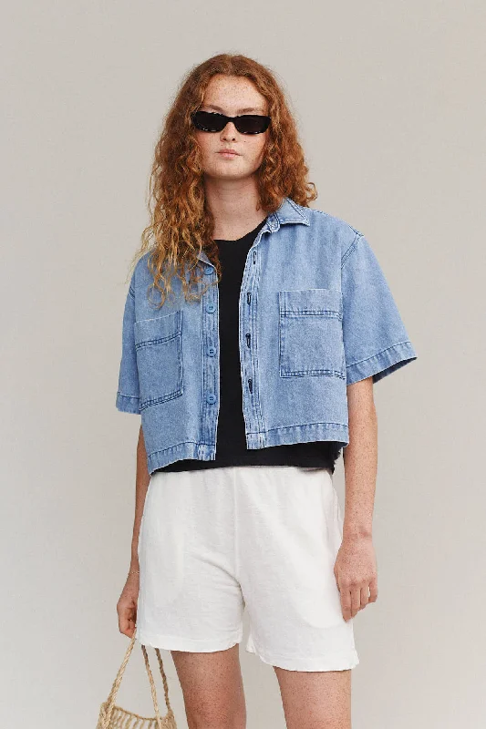 Denim Phinney Shirt Relaxed Cotton Short Blouse