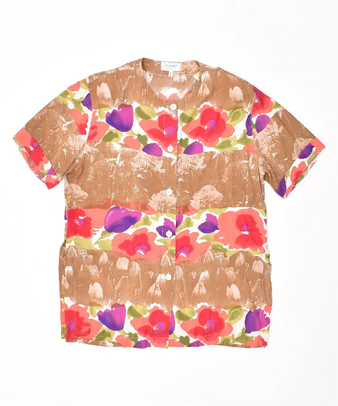 ICAM INTERNATIONAL Womens Shirt Blouse IT 48 XL Multicoloured Floral Relaxed Fit Short Sleeve Top