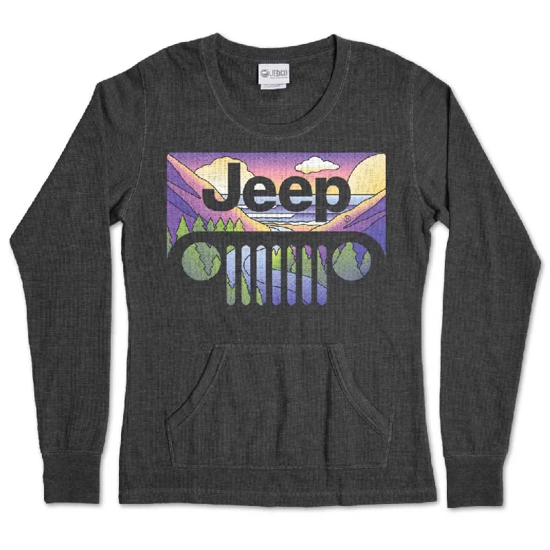 Jeep - Mountain Grille Women's Thermal Shirt Elegant Draped Short Sleeve