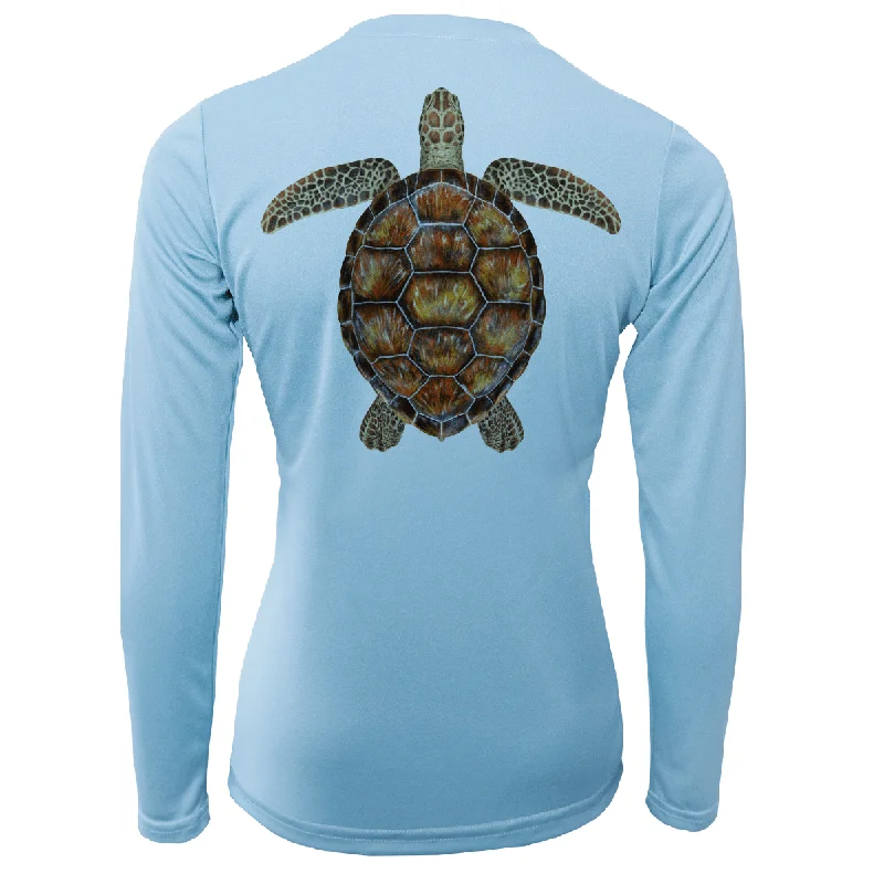 Key West Realistic Turtle Women's Long Sleeve UPF 50+ Dry-Fit Shirt Stylish Round Neck Shirt