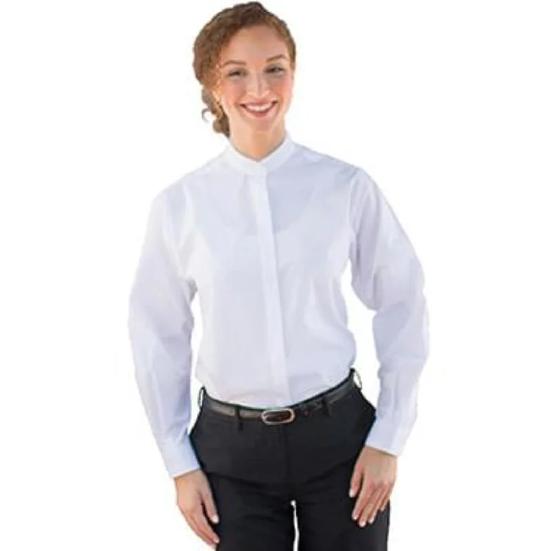 Ladies Banded Collar Broadcloth Shirt Classic Solid Short Shirt