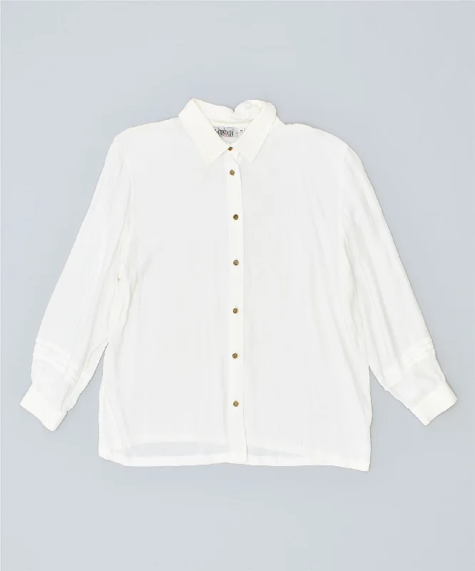 LIETTA CHRISTALDI Womens Shirt IT 48 XL White Acetate Vintage Comfortable Short Sleeve Blouse