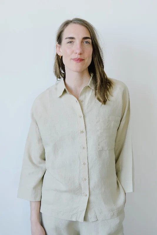 linen shirt - mons - sand Casual Slouchy Short Sleeve