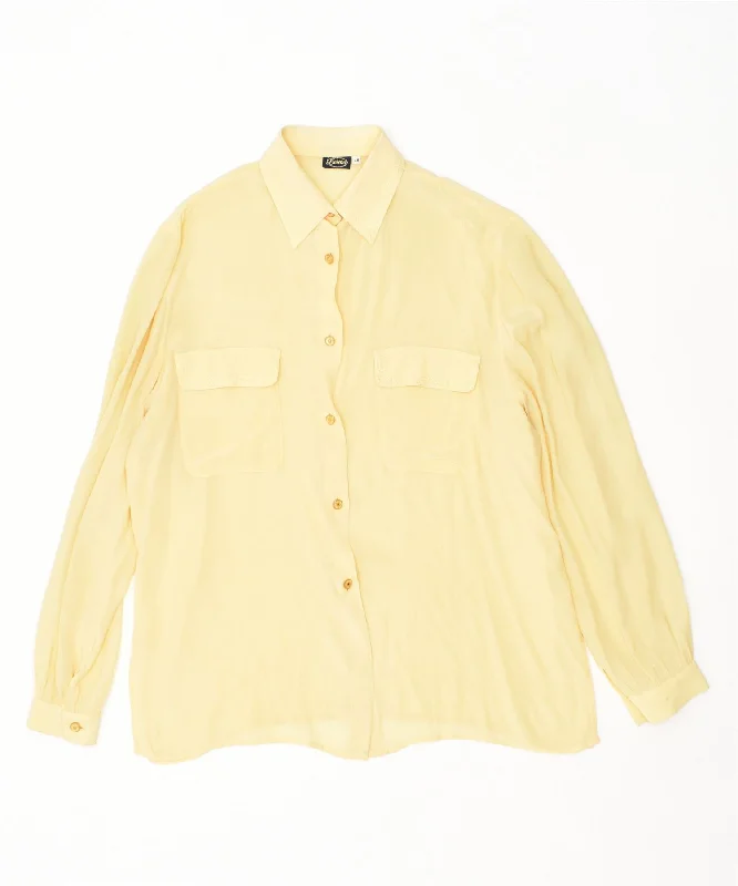 LORENA Womens Shirt IT 48 XL Yellow Acetate Vintage Trendy Turtleneck Short Shirt