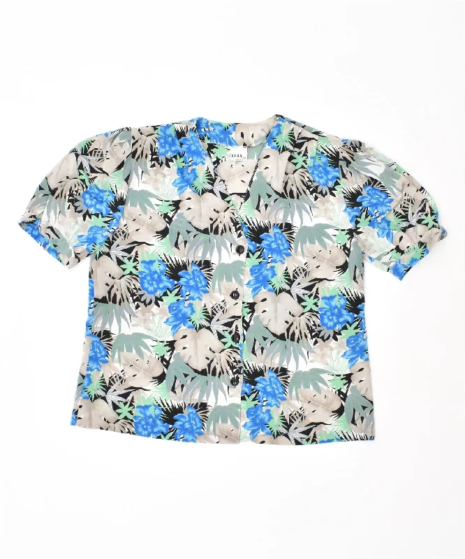 LULY Womens Shirt Blouse UK 14 Large Multicoloured Floral Polyester Vintage Casual Boxy Short Shirt