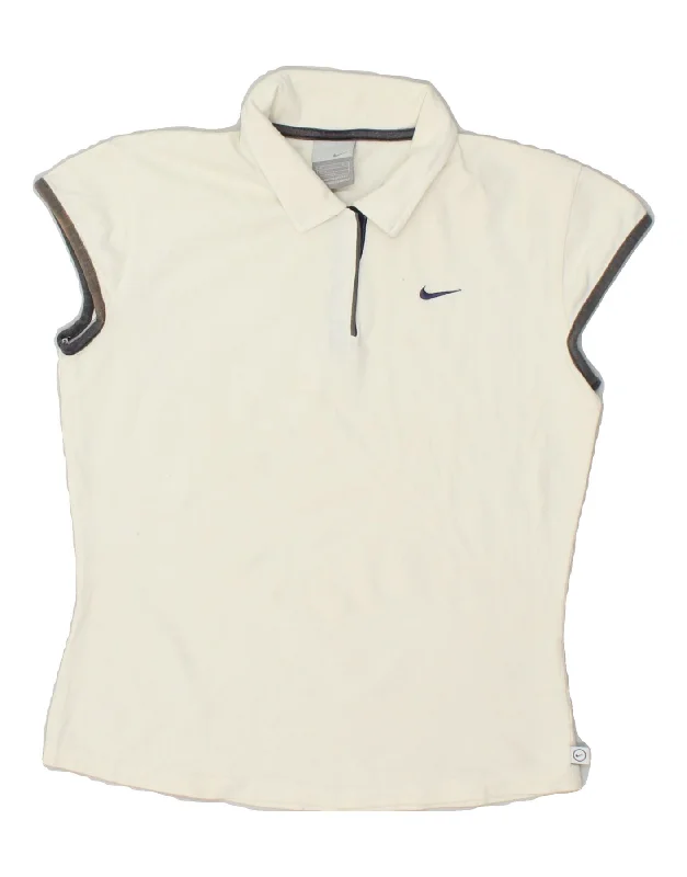 NIKE Womens Polo Shirt UK 18 XL Off White Cotton Comfortable Fit Short Shirt