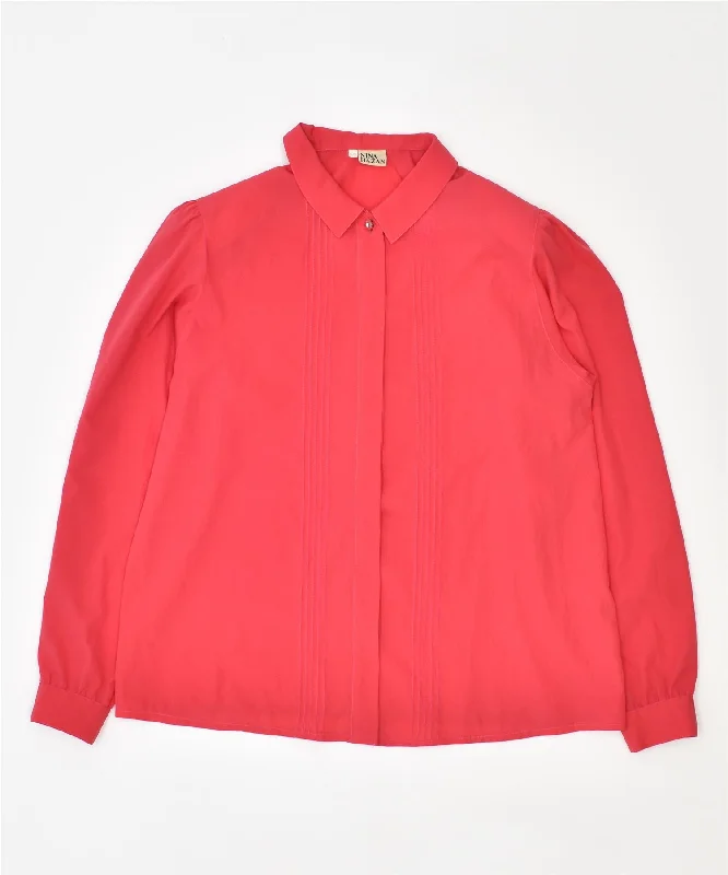 NINA HAZAN Womens Shirt Blouse IT 46 Large Pink Polyester Vintage Relaxed Cotton Short Shirt