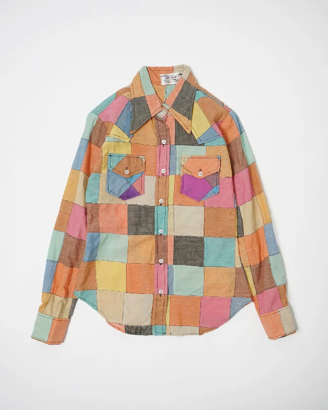 1970's Indian Madras Patchwork Shirt Elegant Button-Down Short Shirt