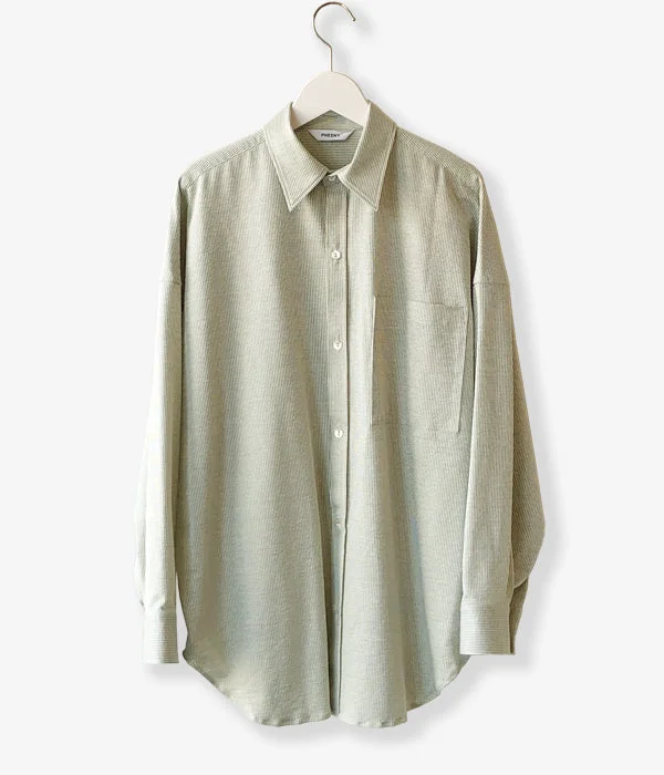 PHEENY/COTTON LINEN STRIPE SHIRT(GREEN) Relaxed Fit Short Shirt