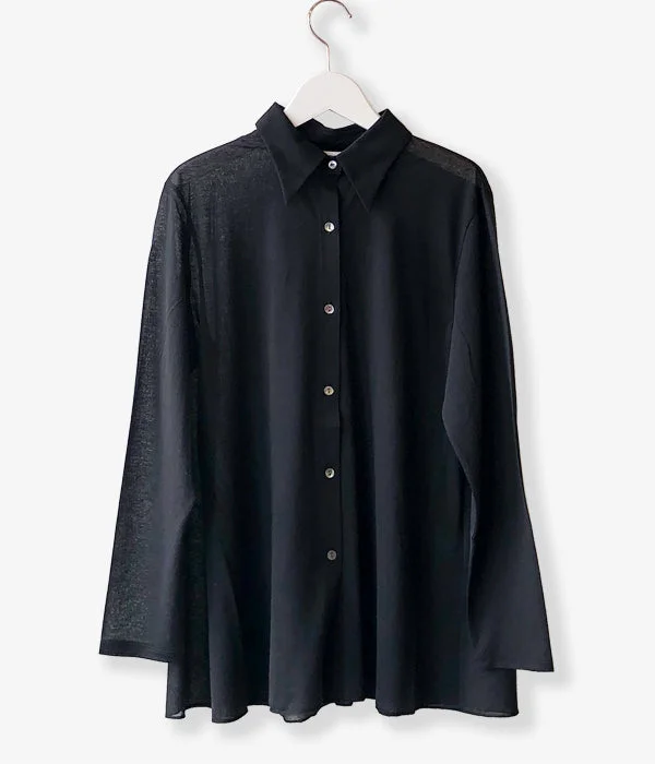 PHEENY/COTTON NYLON SEER SHIRT(BLACK) Soft Flowing Short Shirt