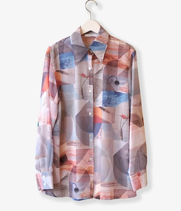 PHEENY/PRINT CHIFFON SHIRT(MULTI) Comfortable Peplum Short Shirt