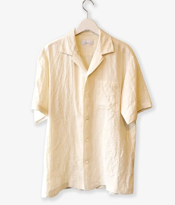PHEENY/RAMIE RAYON MOLE OPEN COLLAR SHIRT(IVORY) Fashionable Pleated Short Shirt