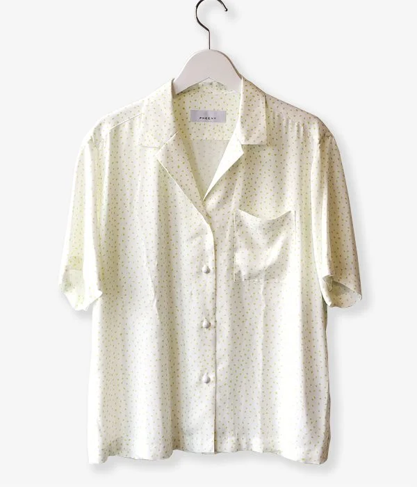 PHEENY/RAYON DOT OPEN COLLAR SHIRT(WHITE) Casual Oversized Short Shirt
