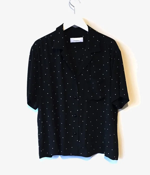 PHEENY/RAYON DOT S/S SHIRT (BLACK) Stylish Short Sleeve Top