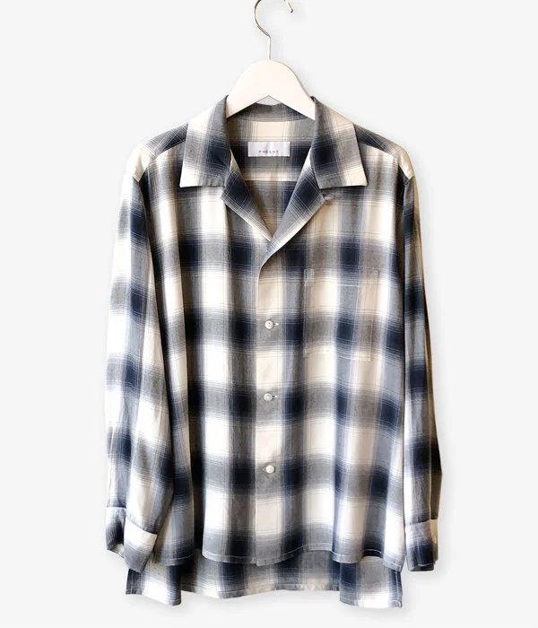 PHEENY/RAYON OMBRE CHECK OPEN COLLAR SHIRT(BLUE) Relaxed Fit Short Shirt