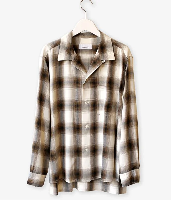 PHEENY/RAYON OMBRE CHECK OPEN COLLAR SHIRT(BROWN) Comfortable Stretch Short Shirt