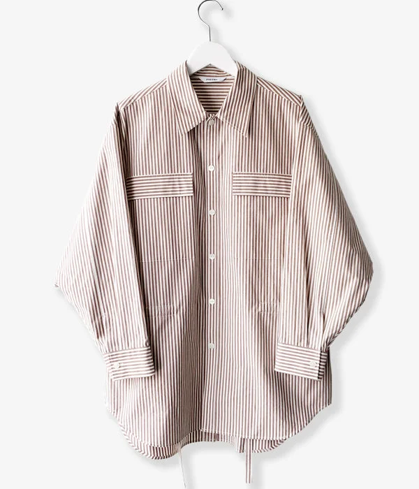 PHEENY/STRIPE DUMP OVER SHIRT(BROWN) Classic Solid Short Shirt