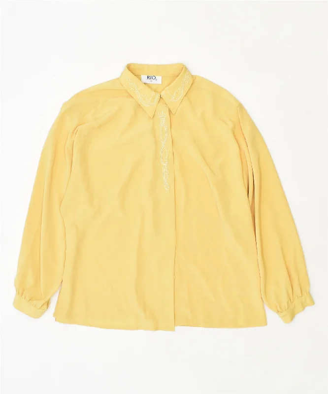 RIO Womens Shirt Blouse IT 46 Large Yellow Polyester Vintage Casual Slouchy Short Sleeve