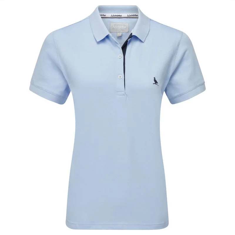 Schoffel St Ives Tailored Ladies Polo Shirt - Sky Blue Stylish Pleated Short Sleeve