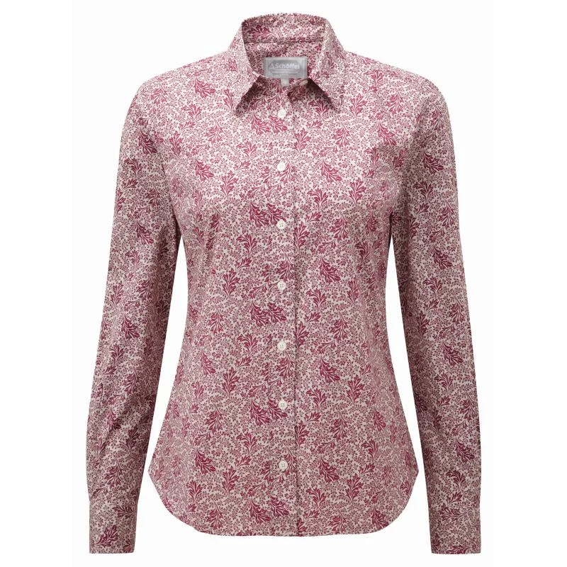 Schoffel Suffolk Ladies Cotton Shirt - Fern Burgundy Elegant Lace Short Sleeve