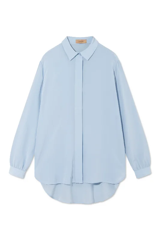 SHELBY SILK SHIRT LIGHT BLUE Comfortable Loose Short Sleeve