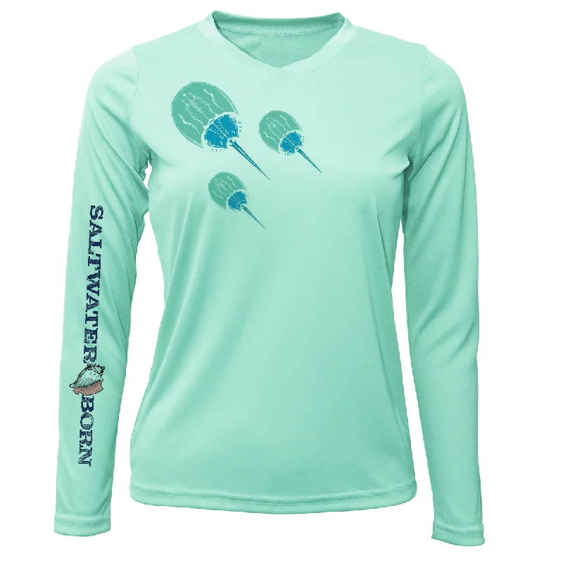 Siesta Key Horseshoe Crab Women's Long Sleeve UPF 50+ Dry-Fit Shirt Relaxed Cotton Short Shirt