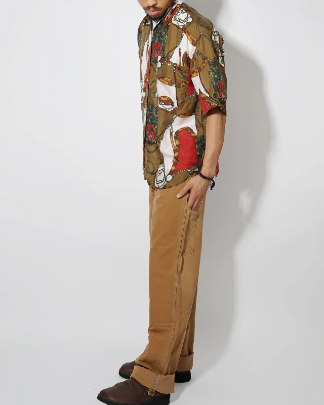 Silk Shirts Short Sleeve Patterned / C Casual Loose Short Sleeve