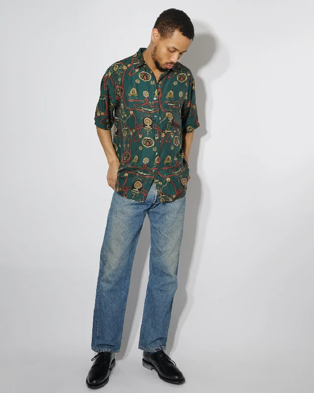 Silk shirts Short Sleeve Patterned / I Stylish Crew Neck Shirt