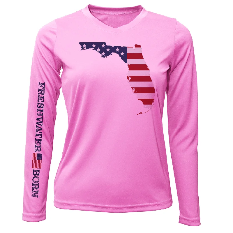 State of Florida USA Freshwater Born Women's Long Sleeve UPF 50+ Dry-Fit Shirt Comfortable Graphic Short Sleeve