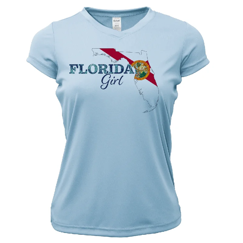 Tarpon Springs Florida Girl Women's Short Sleeve UPF 50+ Dry-Fit Shirt Classic Denim Short Sleeve