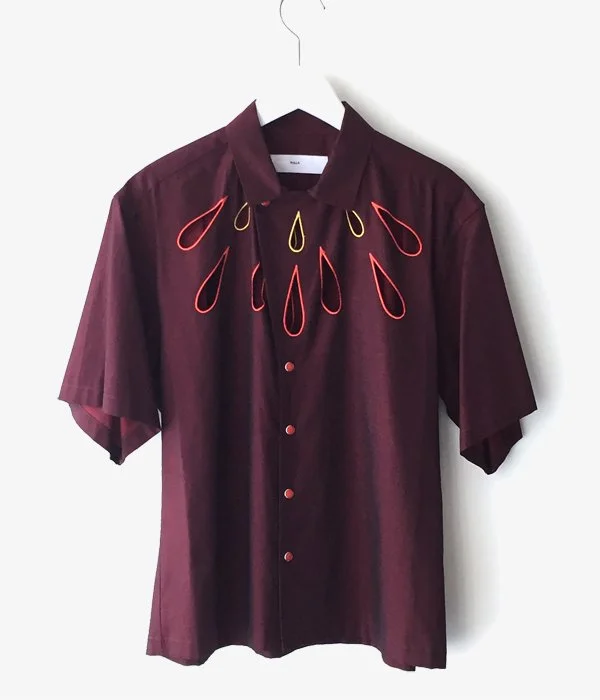 TOGA PULLA/EMBROIDERY SHIRT (RED) Chic Button-Up Short Shirt