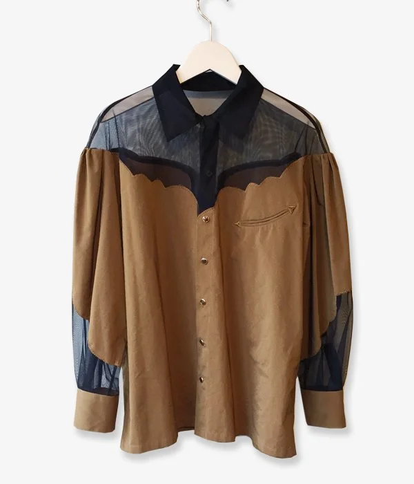 TOGA PULLA/ORGANDY WESTERN SHIRT (KHAKI) Relaxed Button-Down Short Shirt