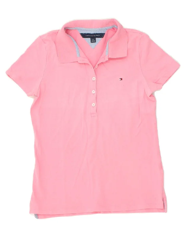 TOMMY HILFIGER Womens Polo Shirt UK 10 Small Pink Fashionable Short Sleeve Vest