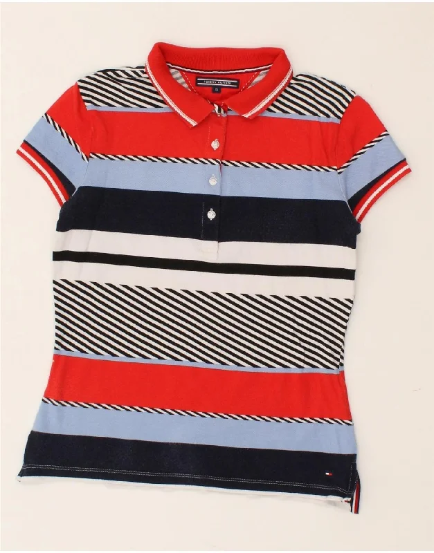 TOMMY HILFIGER Womens Polo Shirt UK 6 XS Multicoloured Striped Classic V-Neck Short Shirt