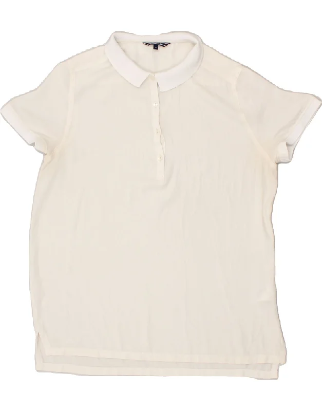 TOMMY HILFIGER Womens Polo Shirt US 10 Large White Polyester Trendy Turtleneck Short Shirt