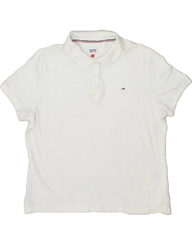 TOMMY JEANS Womens Polo Shirt UK 18 XL White Cotton Casual Cotton Short Shirt