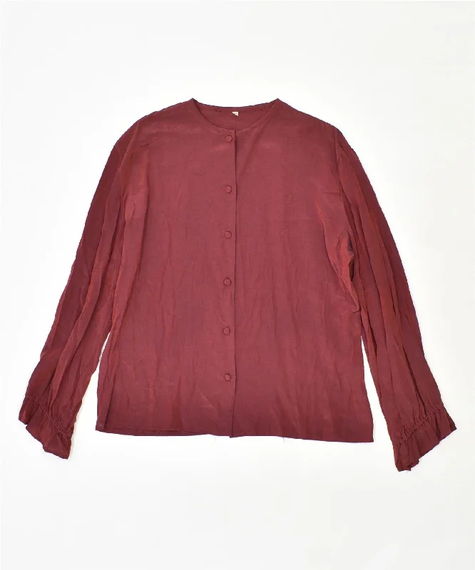 VINTAGE Womens Shirt Blouse IT 44 Medium Burgundy Relaxed Cotton Short Shirt