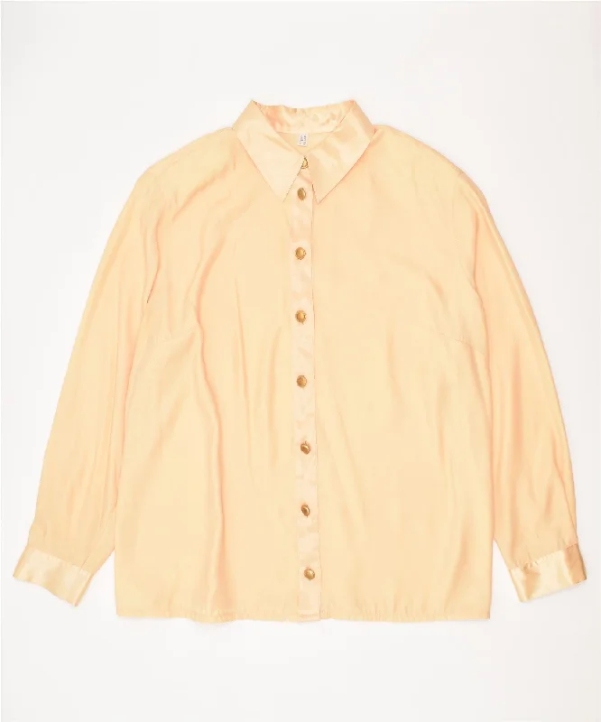 VINTAGE Womens Shirt Blouse UK 20 2XL Yellow Polyester Trendy Short Sleeve Tunic