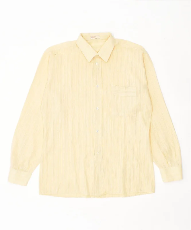 VINTAGE Womens Shirt UK 14 Large Yellow Casual Cotton Short Shirt