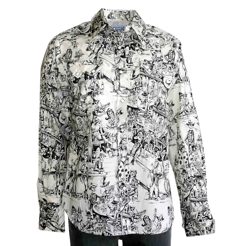 Women's Deadwood Saloon Print Western Shirt in Black & White Comfortable Pocket Short Shirt