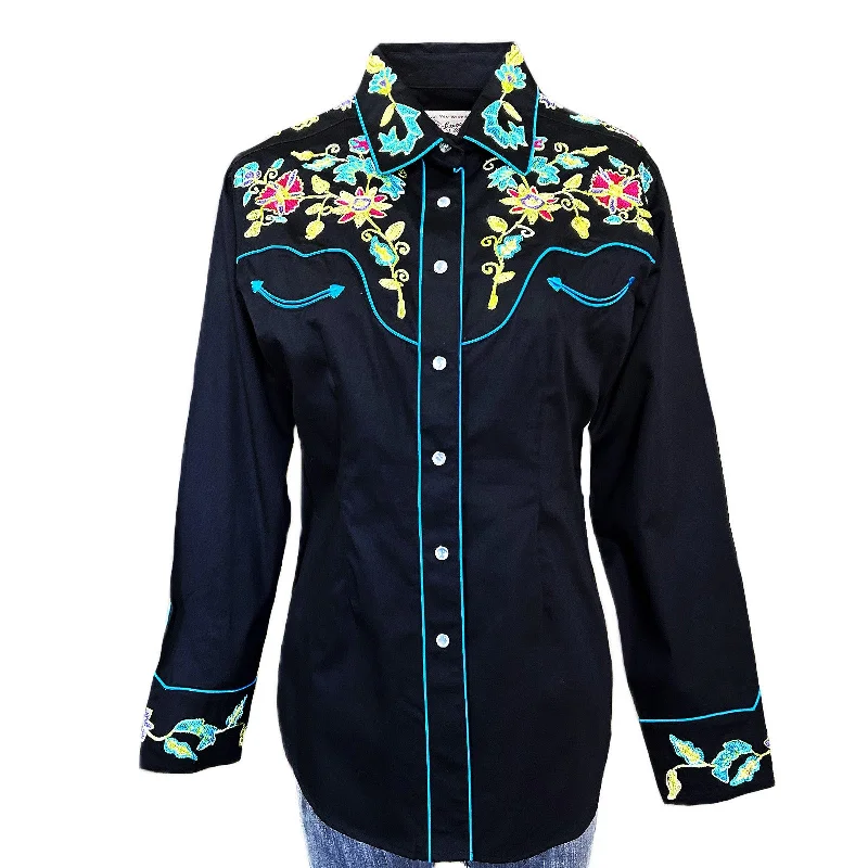 Women's Vintage Floral Bouquet Embroidered Western Shirt Comfortable Summer Short Shirt