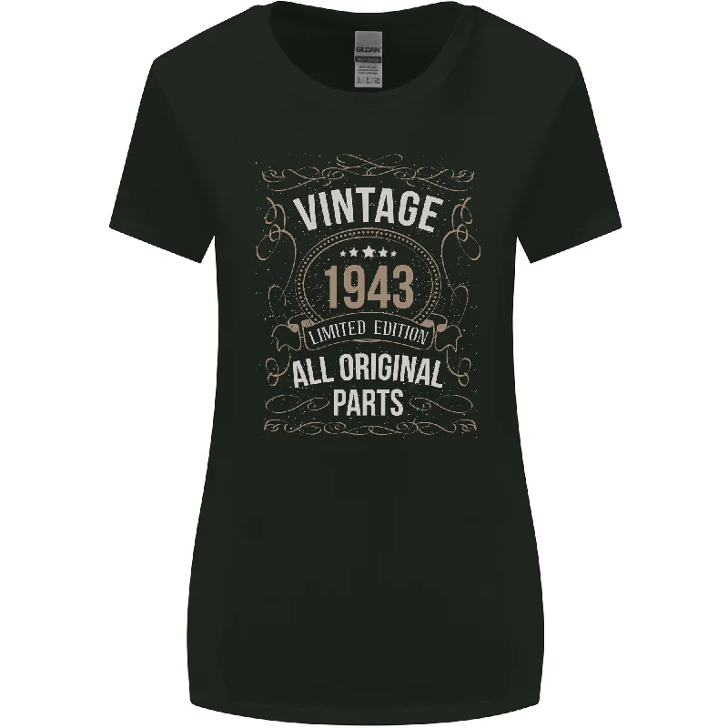 80th Birthday Limited Edition 1943 Womens Wider Cut T-Shirt Spandex Blend Rayon Blend Denim Blend